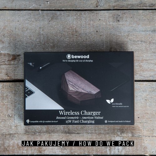 Bezdrôtová nabíjačka Bewood geometrická QI 15W Orech