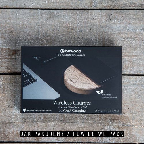 Bezdrôtová nabíjačka Bewood Slim kruhová QI 15W Dub