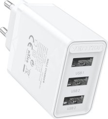 Vention 3-port USB Wall Charger (12 W/12 W/12 W) White