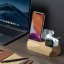 Trojitý drevený nabíjací dok na iPhone, Apple Watch, AirPods