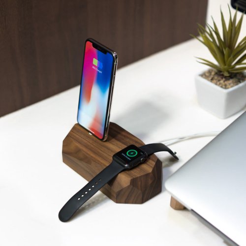 Dvojitý nabíjací dok na iPhone a Apple Watch - Farba: Orech