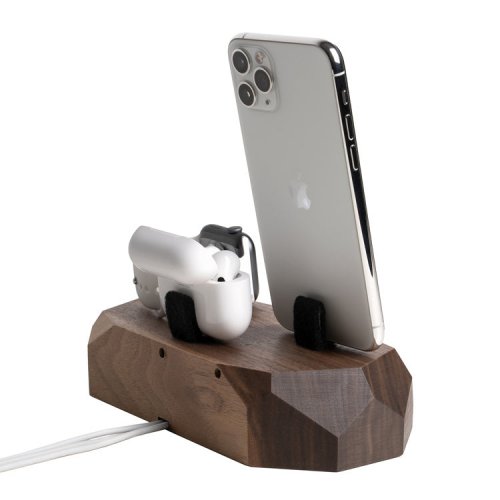 Trojitý drevený nabíjací dok na iPhone, Apple Watch, AirPods - Farba: Orech