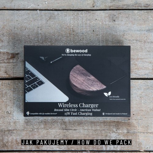 Bezdrôtová nabíjačka Bewood Slim kruhová QI 15W Orech