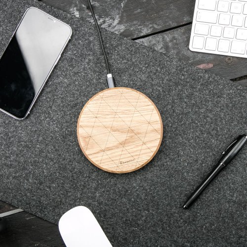 Bezdrôtová nabíjačka Bewood Slim kruhová QI 15W Dub