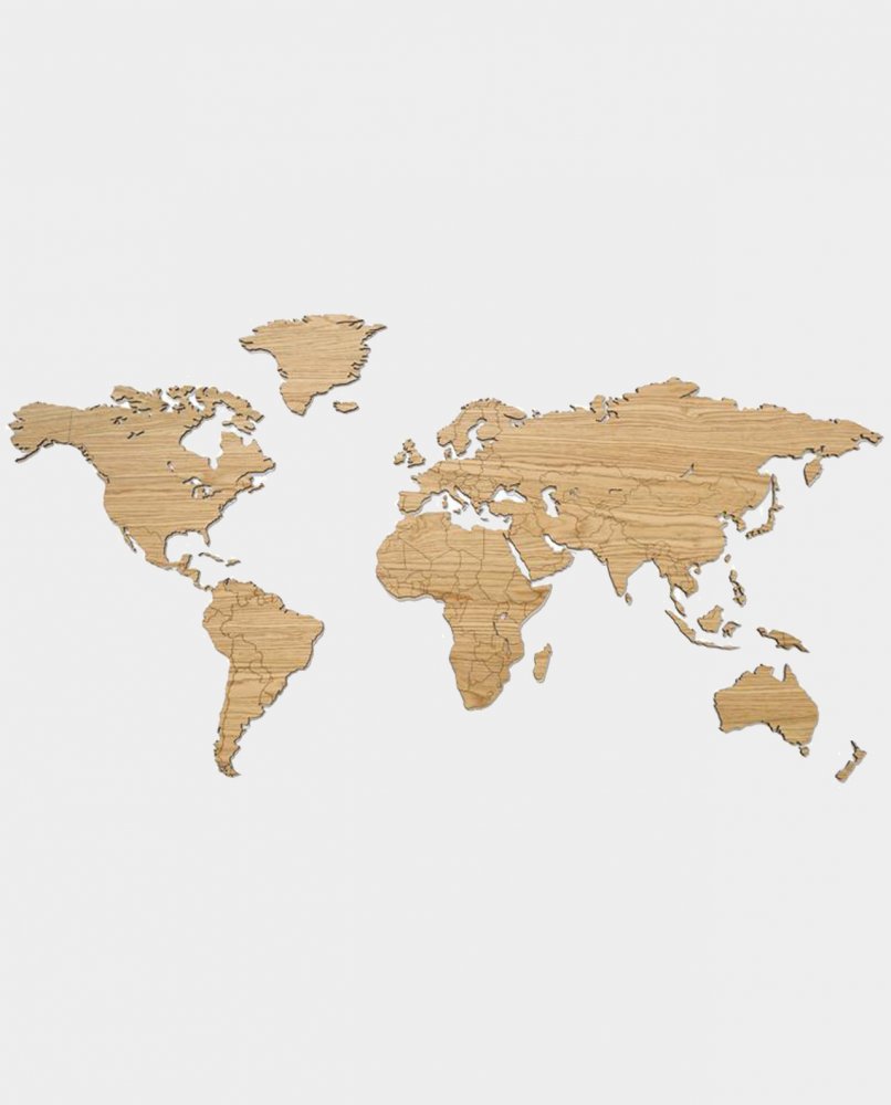 drevená 3D mapa sveta na stenu